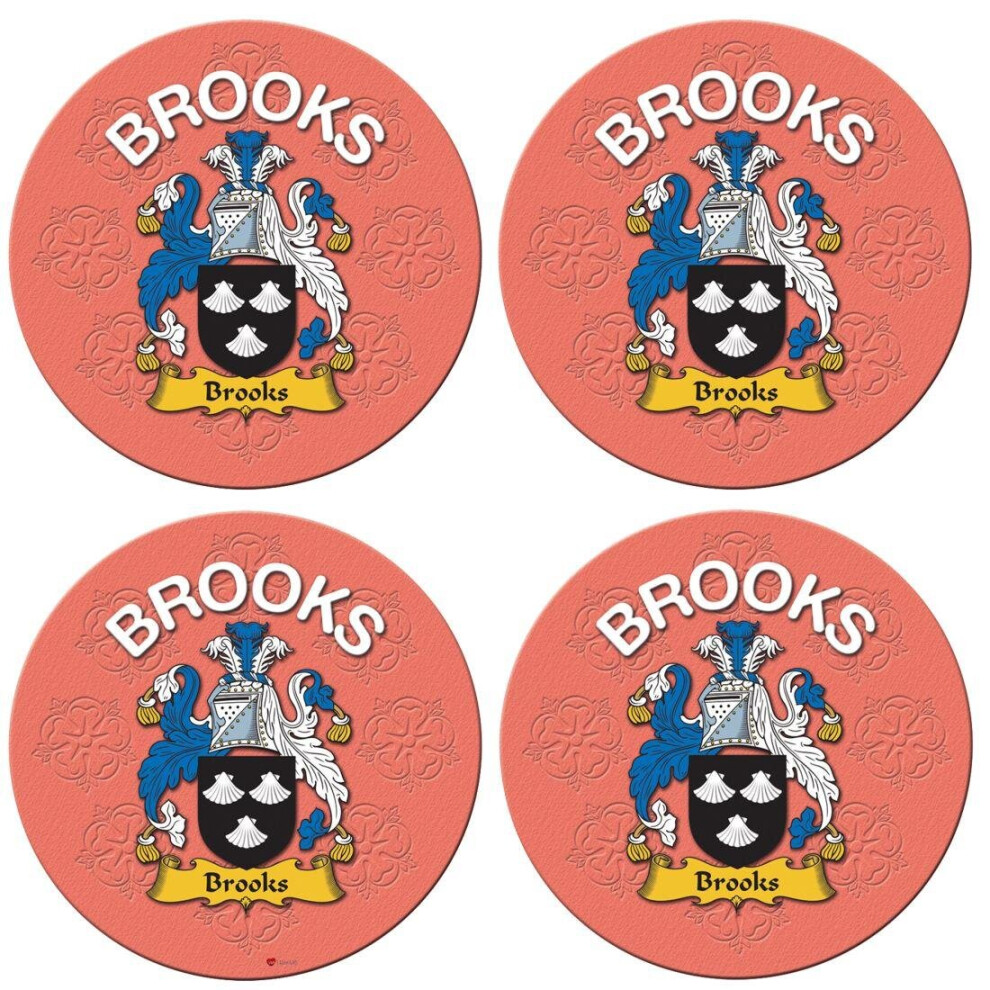 Round Coaster Brooks English Family Surname Round Cork Backed Coasters Set of 4-image-OPC-P6GWVN9-NEW