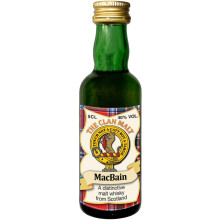 MacBain Clan Crest Miniature Whisky Collectable 5cl Bottle, Made in Scotland