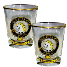 Shot Glass Cunningham Clan Crest Set of 2 Whisky Tots Scottish Made