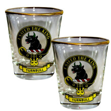 Shot Glass Turnbull Clan Crest Set of 2 Whisky Tots Scottish Made