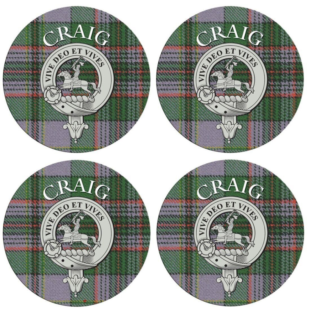 Round Coaster Craig Scottish Clan Name Cork Backed Set of 4 Coasters
