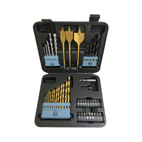 46 Piece Drill Bit Set HSS Masonry Metal Wood Flat Pozi Bits 1
