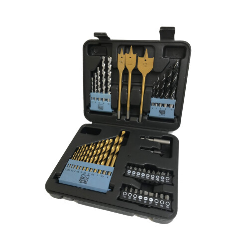 46 Piece Drill Bit Set HSS Masonry Metal Wood Flat Pozi Bits