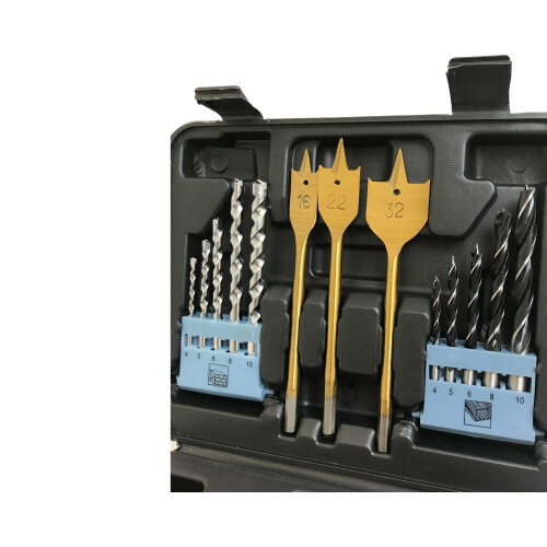 46 Piece Drill Bit Set HSS Masonry Metal Wood Flat Pozi Bits 2