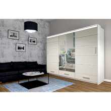 (White, 256cm) Modern Bedroom High Gloss Sliding door Wardrobe 2 Sizes 3 Colours with Long LED