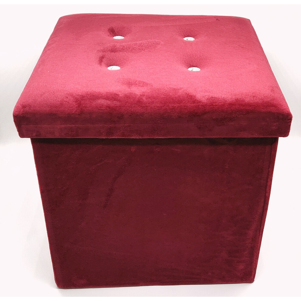 (38x38x38cm, wine red) Velvet Diamante Ottoman Folding Footstool