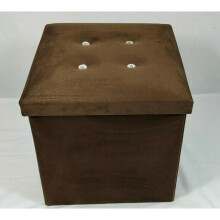 (38x38x38cm, brown) Velvet Diamante Ottoman Folding Footstool