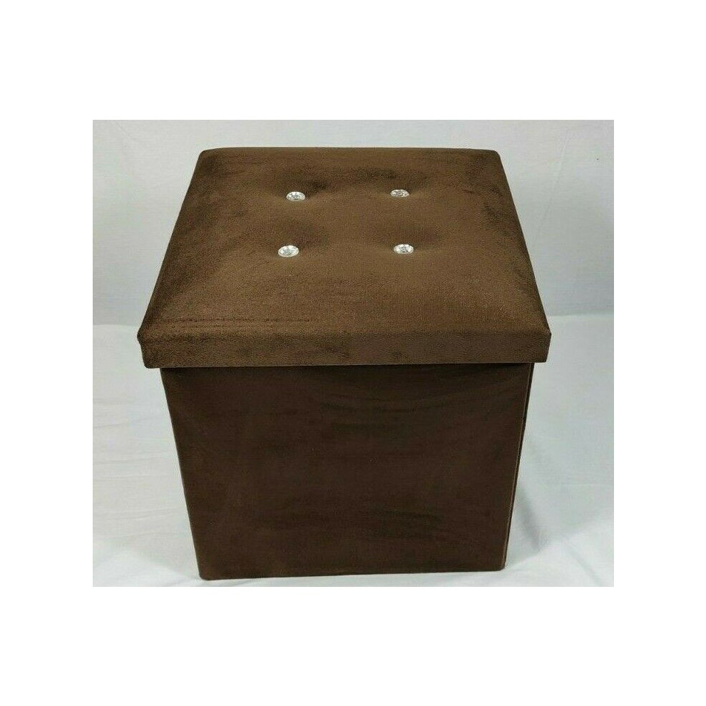 Onestopbuys (38X38x38cm, ) Velvet Diamante Ottoman Folding Footstool Brown