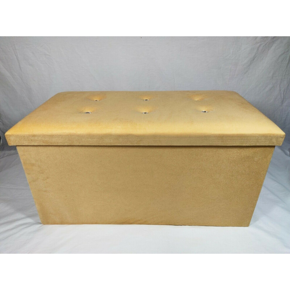 Onestopbuys (38X76x38cm, Mustard ) Velvet Diamante Ottoman Folding Footstool Gold