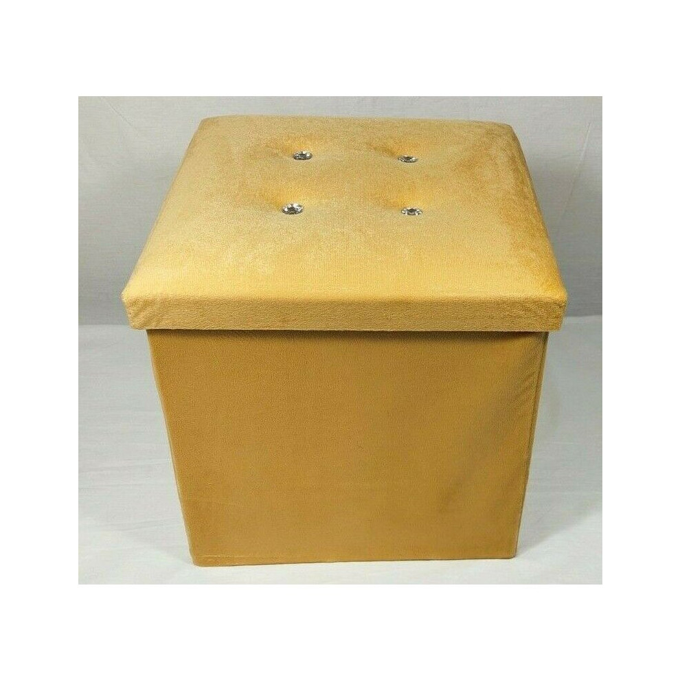 Onestopbuys (38X38x38cm, Mustard ) Velvet Diamante Ottoman Folding Footstool Gold