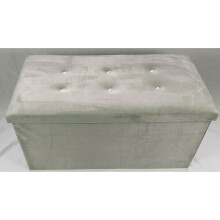 (38x76x38cm, silver) Velvet Diamante Ottoman Folding Footstool