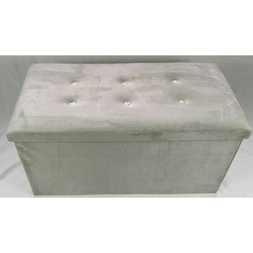 Onestopbuys (38X76x38cm, ) Velvet Diamante Ottoman Folding Footstool Silver