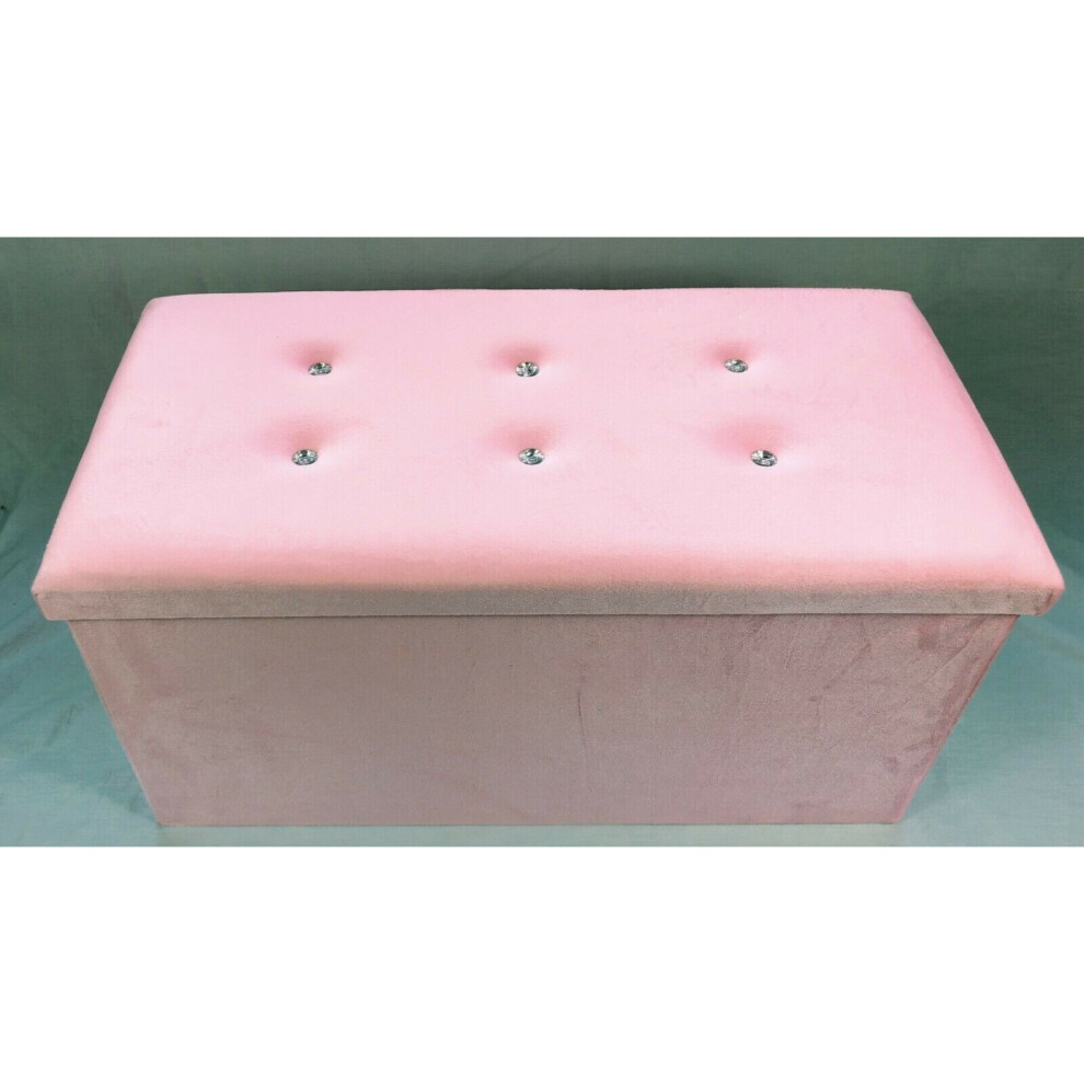 Onestopbuys (38X76x38cm, Light ) Velvet Diamante Ottoman Folding Footstool Pink