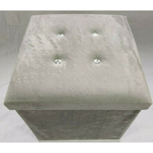 (38x38x38cm, silver) Velvet Diamante Ottoman Folding Footstool