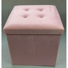 (38x38x38cm, light pink) Velvet Diamante Ottoman Folding Footstool