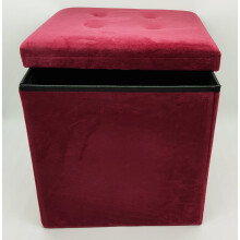 (38x76x38cm, wine red) Velvet Diamante Ottoman Folding Footstool