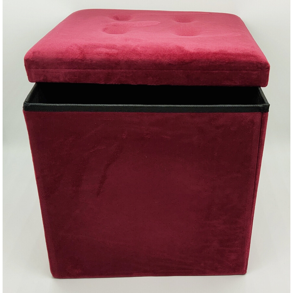 (38x76x38cm, wine red) Velvet Diamante Ottoman Folding Footstool colour