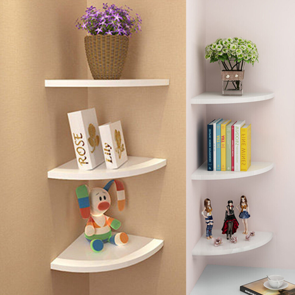 3pc White Wooden Floating Corner Shelves