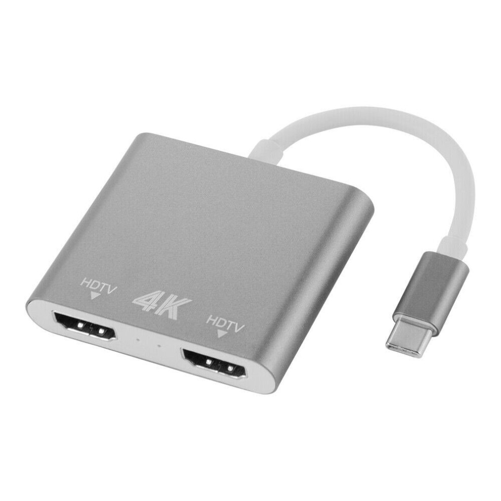 Usb Type C Dual Hdmi Adapter Type-C Display Port To Hdmi Multiport Hub Silver 7002863521497