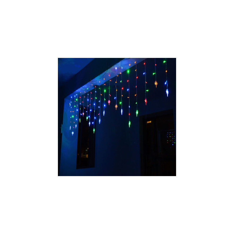 (3.5M 96Led Multi-Colour - Star) Led String Fairy Curtain Lights Icicle Window Christmas Wedding Xmas Party Decor White/Blue