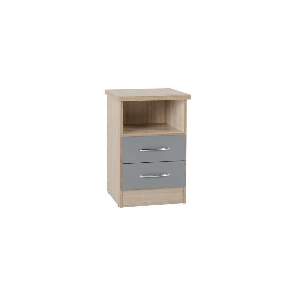Nevada 2 Drawer Bedside Grey Gloss/Light Oak Effect Veneer