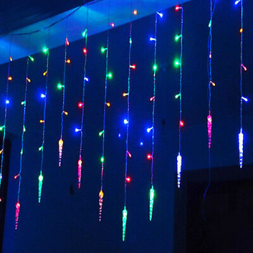 (Multi-Coloured) Christmas Shower Rain Icing String Fairy Lights LED Curtain Window Decor