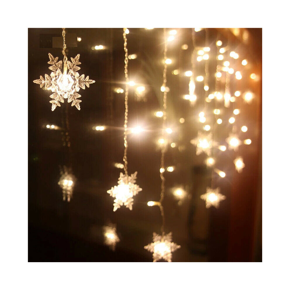 (Warm ) Christmas Led String Fairy Curtain Lights Twinkling Star Snow Window Party Decor White