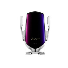 (Silver) Smart Sensor Wireless Car Charger R2 Qi Fast Automatic Phone Holder