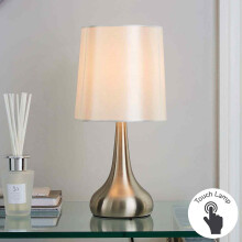 MDN Adorable Rimini Silk Faux Living Room Bedside Touch Lamp - Cream, 3 Brightness Levels, 60W E14 Candle Bulb