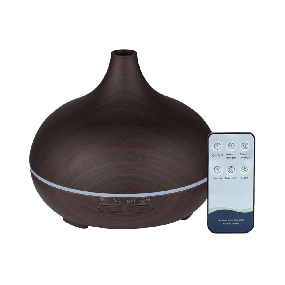 Electric Essential Oil Aroma Diffuser with 7 Selectable LED Colours | Dark Wood Effect | 500ml Capacity & 1H/3H/6H Timer | Remote Control Included