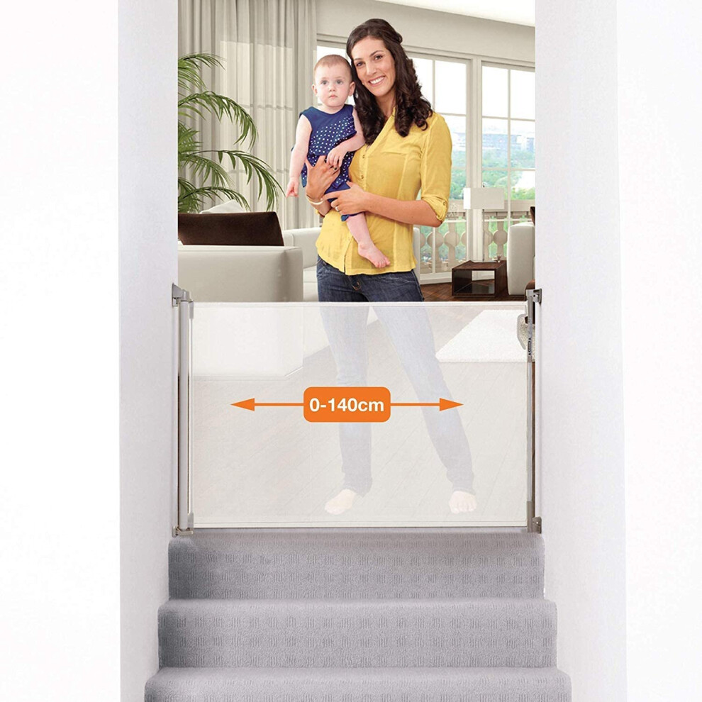 Dreambaby (White) Retractable Gate (0 To 140Cm)Relocatable Mesh Safety Gate Baby & Dog Pet Stair Gate
