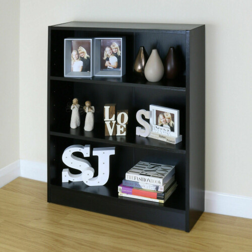 3 Tier Black Wood Bookcase Storage Free Standing Display Shelf Cabinet