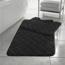 (Black) Memory Foam Block Bath Mat Set Non Slip Bath Mat