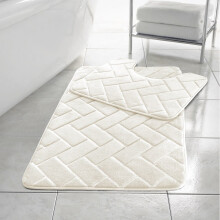 (Cream) Memory Foam Block Bath Mat Set Non Slip Bath Mat