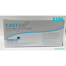 FastAid Pre-Injection Swabs - 70% Isopropyl Alcohol (IPA) Pack of 100 (X 5 Packs)