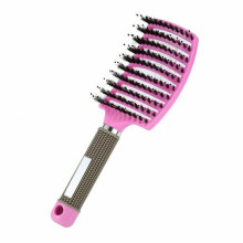 (Pink) Boar Bristle Hair Brush Curved and Vented Detangling Hair Brush