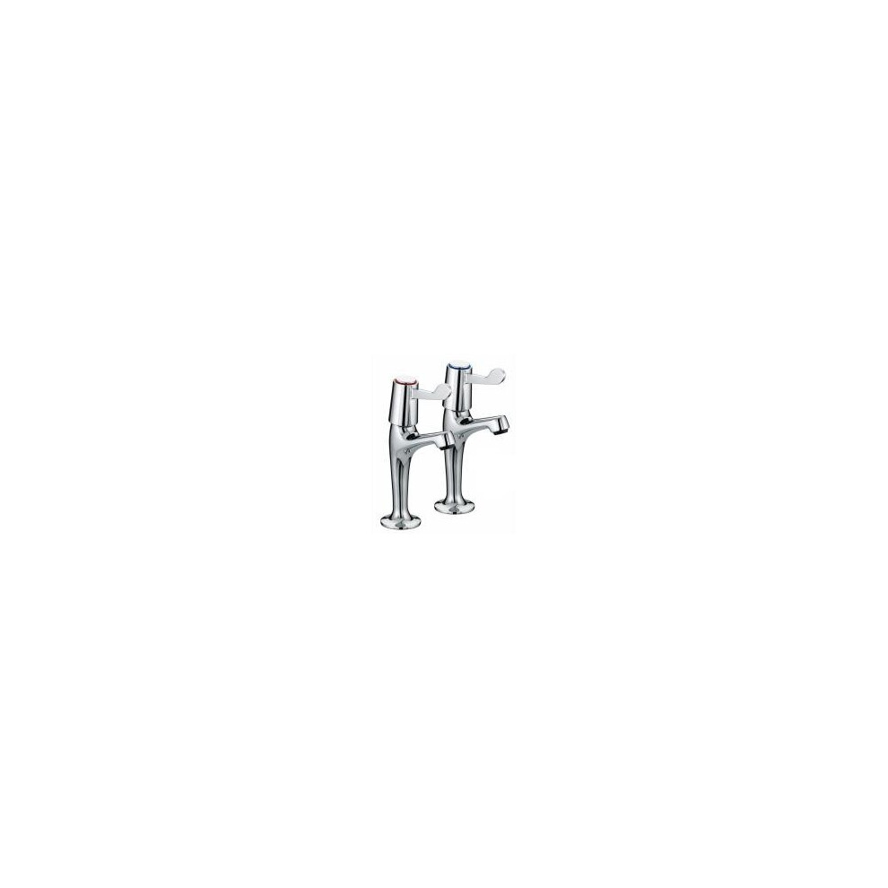 PAIR OF CHROME LEVER TYPE KITCHEN SINK PILLAR TAPS PAIR EASY USE SET