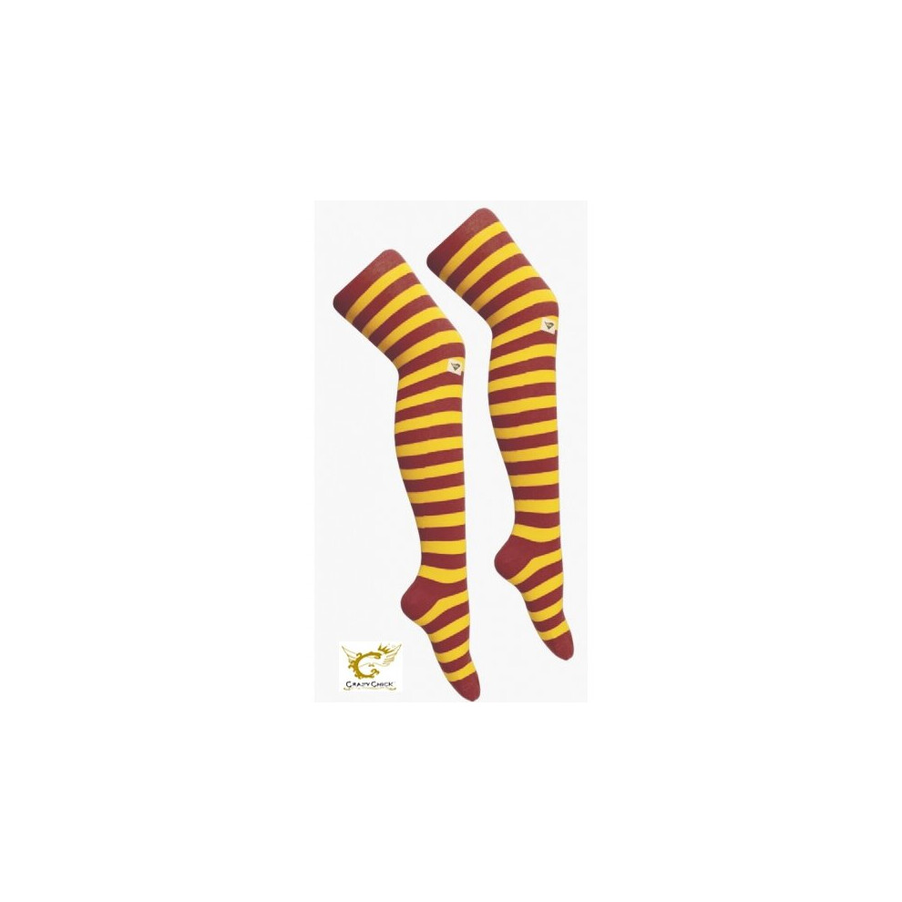 Ladies Maroon & Yellow OTK Over The Knees Stripe Socks Size 4-6