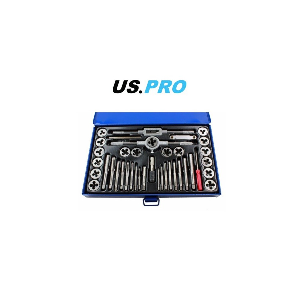 US PRO 40pc Metric Tap and Die Set Alloy Steel Pitch Gauge M3 - M12