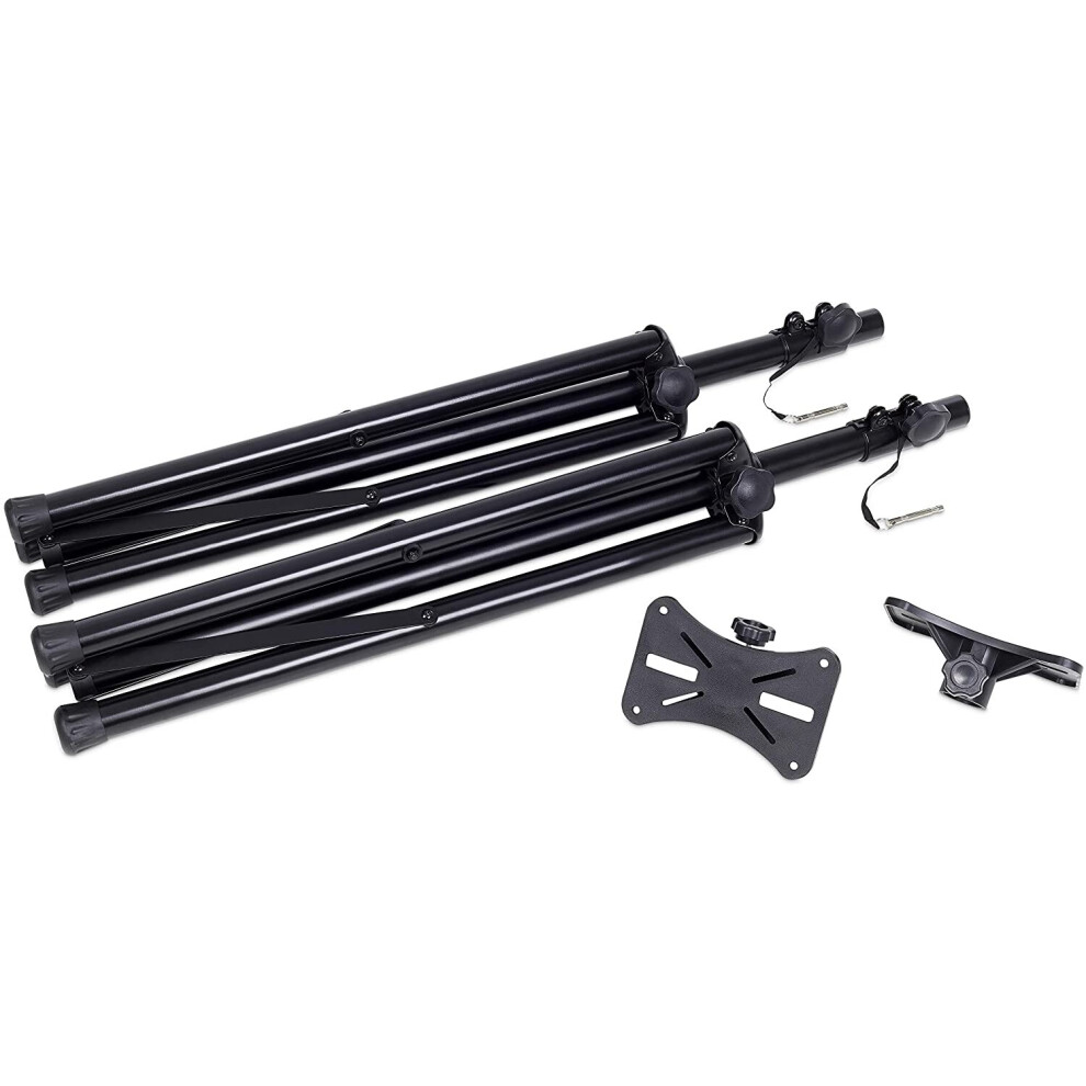 (Black Tripod x 2) Viewi DJ PA Disco Speaker Stands Folding Tripod Leg Black Set of Six with Mounting Adapter/Top Hat