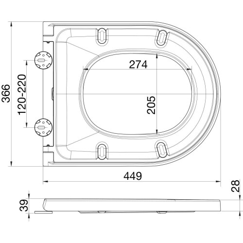 EUROSHOWERS (White) Middle D Shape Toilet Seat Soft Close Quick Release  360 x 449mm 2
