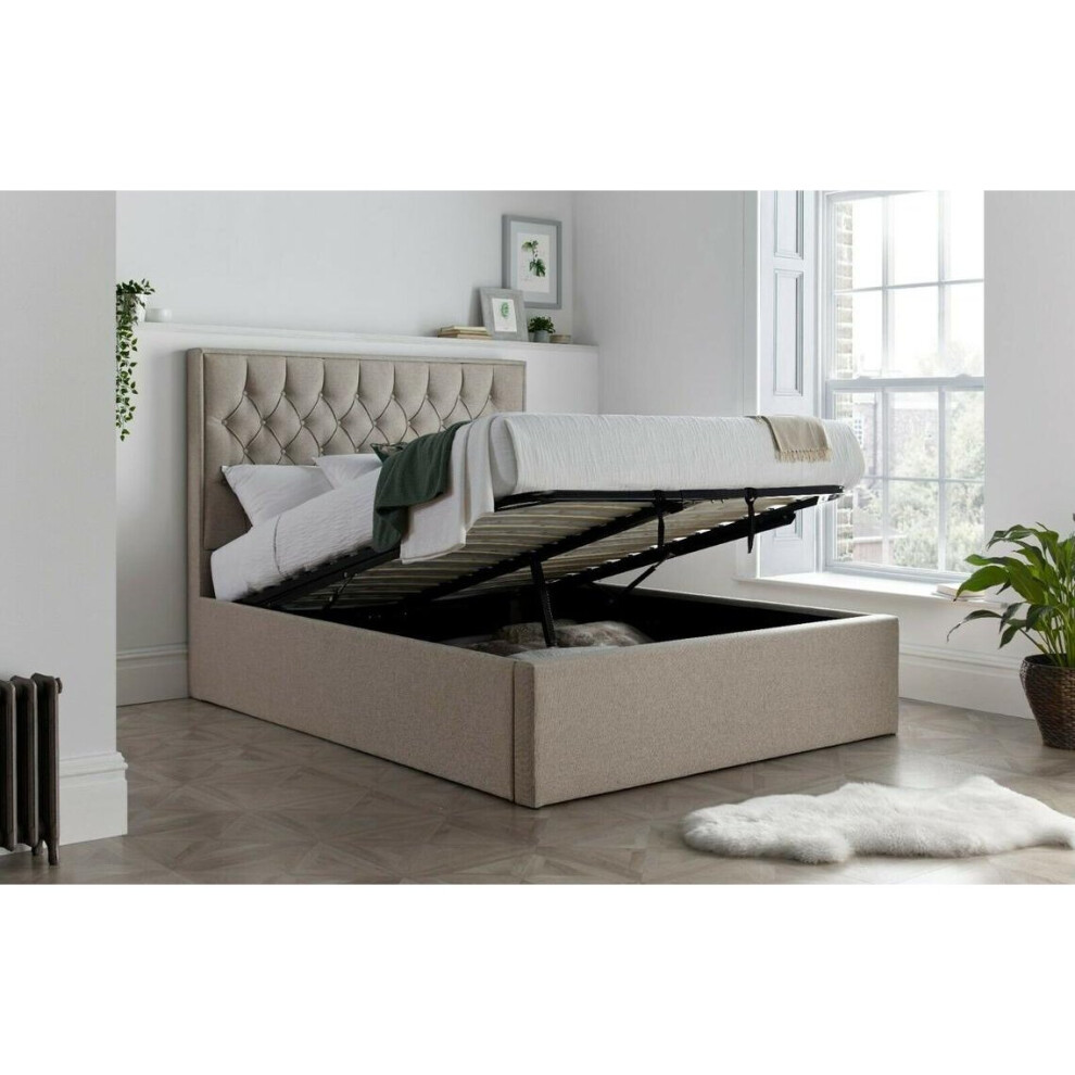 (4FT6 Double) Wilford Oatmeal Fabric Ottoman Storage Bed