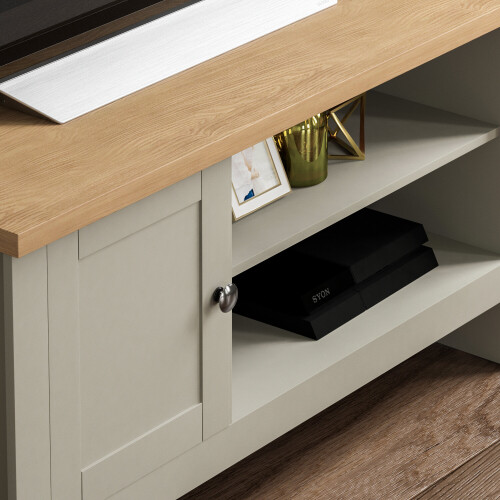 (Grey & Oak) Arlington 1 Door TV Unit Stand Oak Top on OnBuy