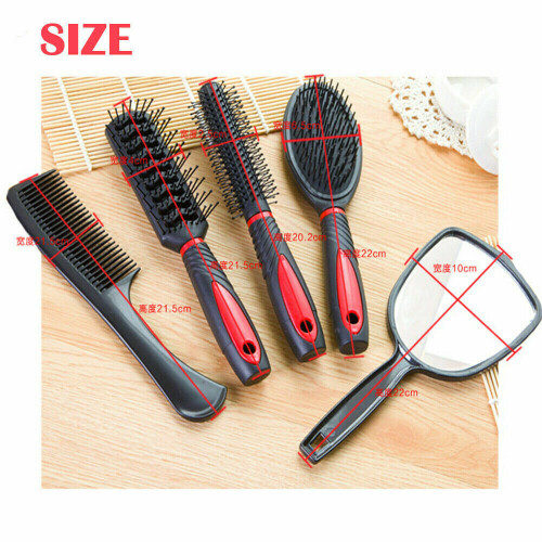 5Pcs Anti-Static Hair Styling Combushes Salon Home Set with Mirror Massage 1