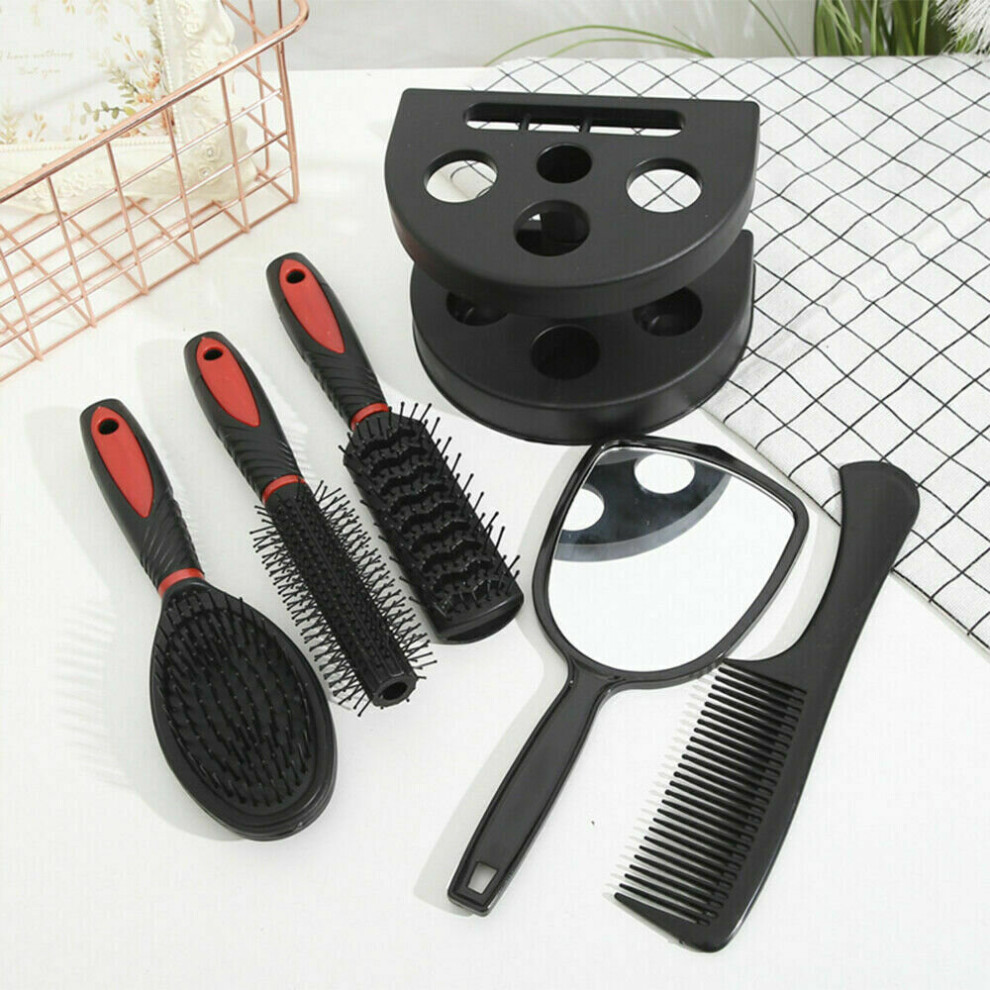 5Pcs Anti-Static Hair Styling Comb Brushes Salon Home Set with Mirror Massage