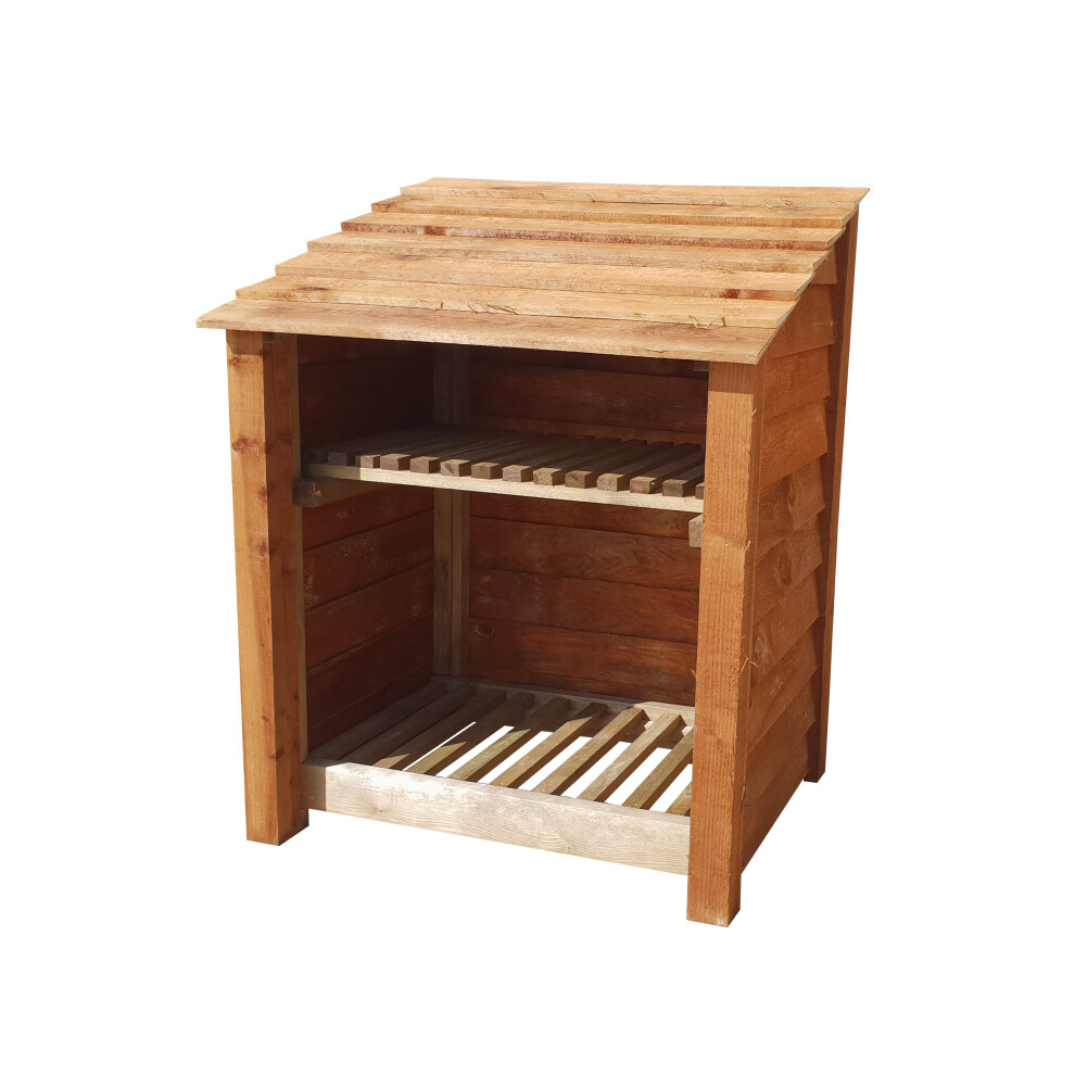 (4ft, Rustic Brown) Wooden Log Store With Kindling Shelf - Standard Roof (L-99cm, H-126cm / 180cm, W-81cm)-image-OPC-P6H5FS6-NEW