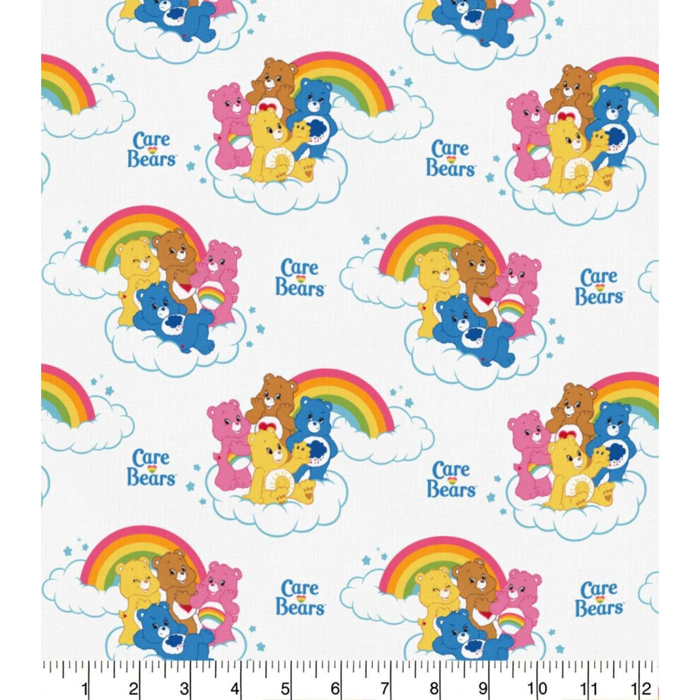 Fat Quarter Care Bears Clouds And Rainbows 100% Cotton Quilting Fabric