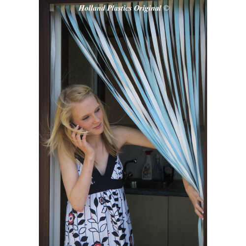 (Sky Blue & White) Heavy Duty Strip Blind/Fly Blind 80cm wide x 200cm drop