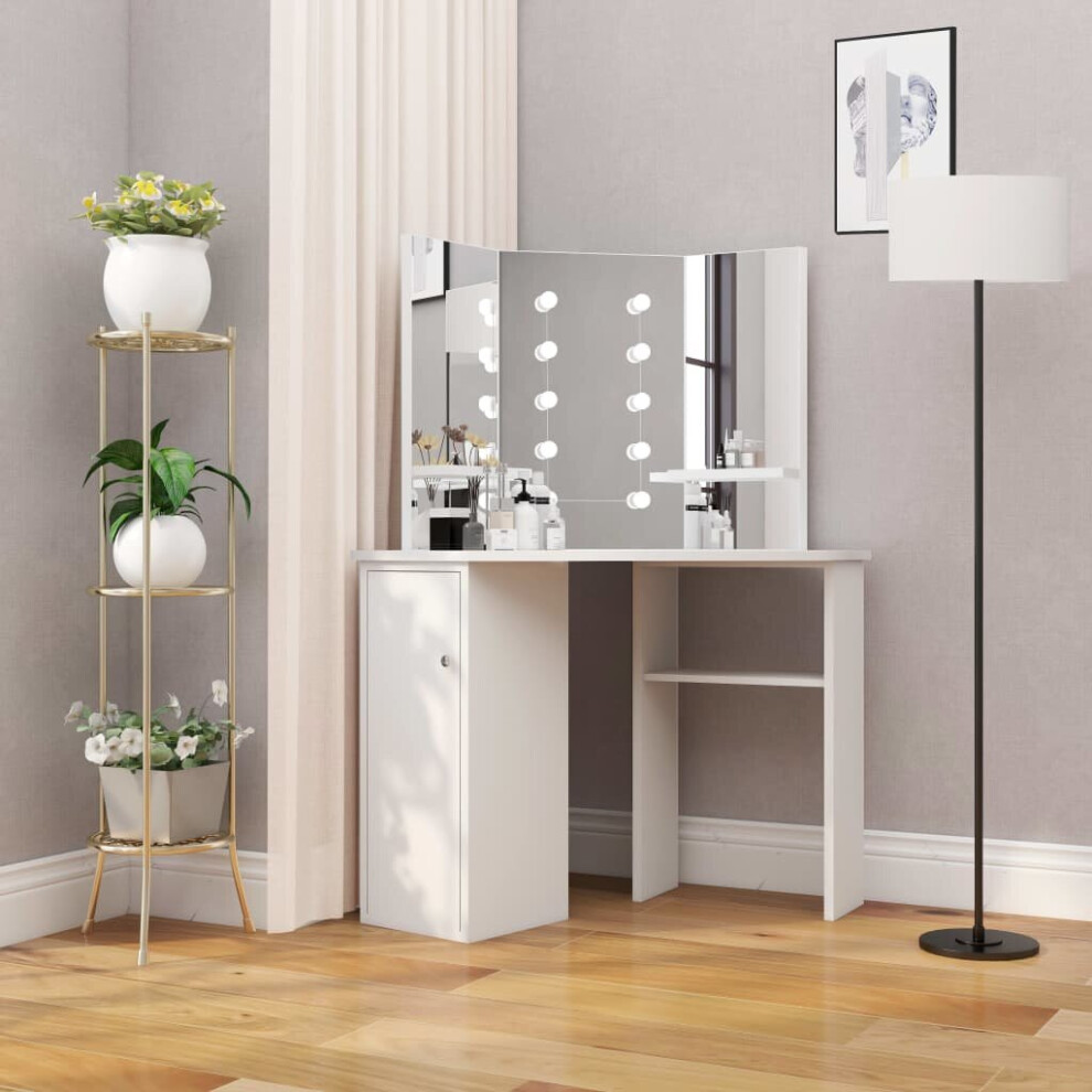 vidaXL Corner Dressing Table Make-up Table with LED Light White Furniture