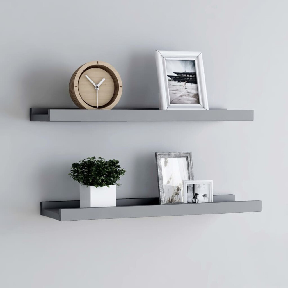 vidaXL 2x Picture Frame Ledge Shelves Grey MDF Home Living Room Wood Shelf